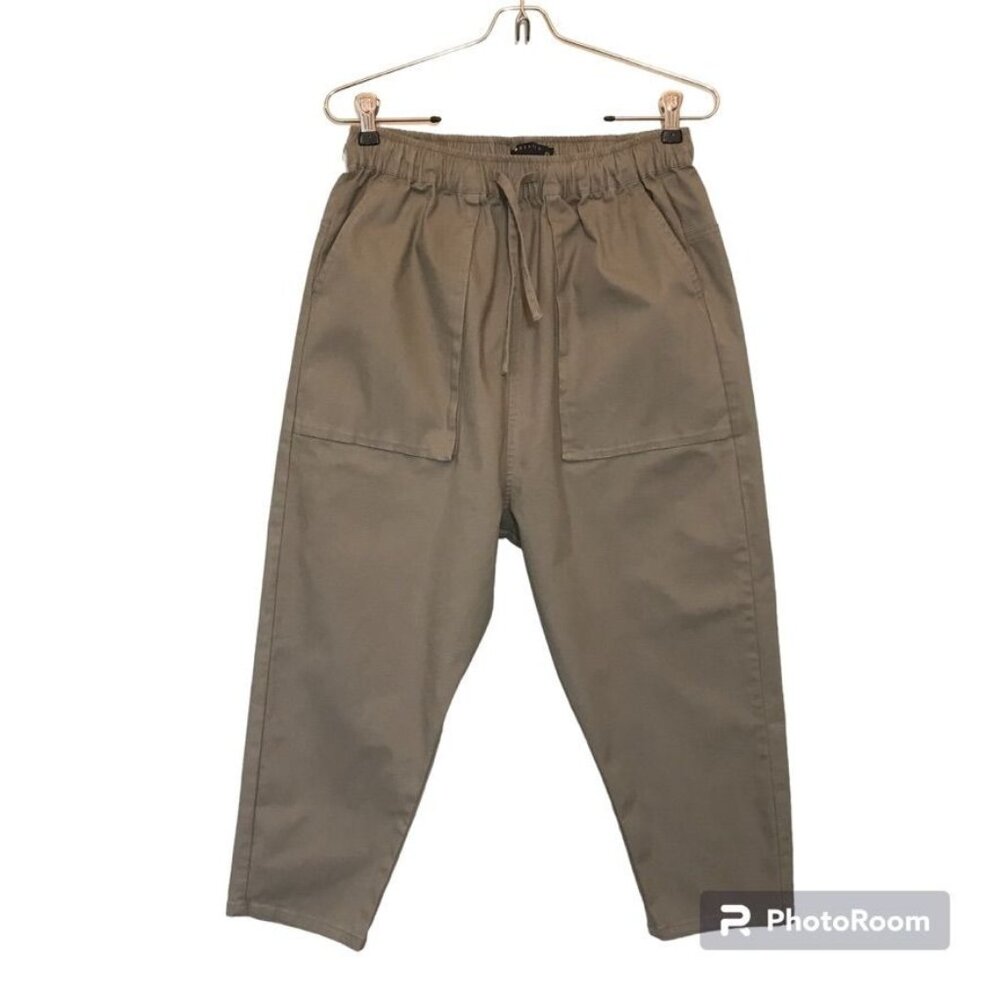 ASOS Design Women's Elastic Waist Pull On Crop Pants in Brown - Sz 28"